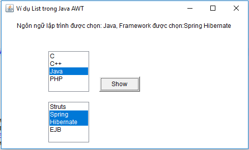 Ví dụ List trong Java AWT Ví dụ List trong Java AWT