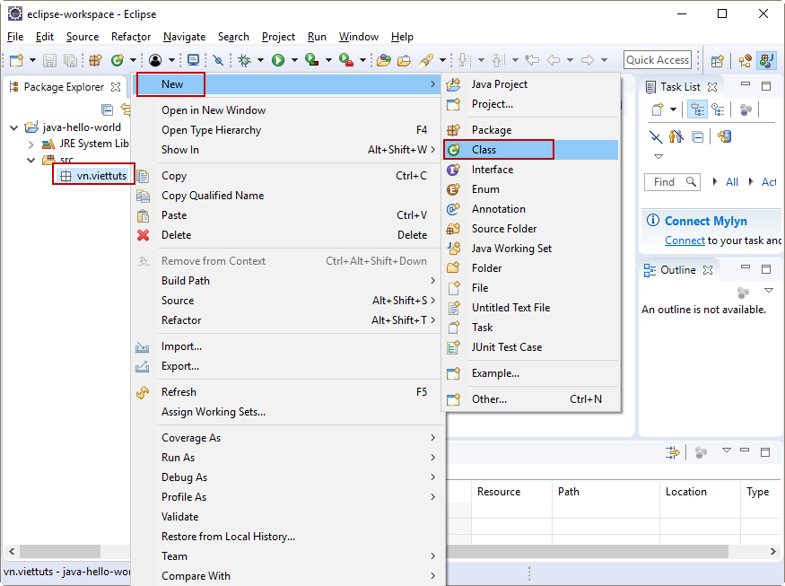 Tạo Java class trong Eclipse Tạo Java class trong Eclipse