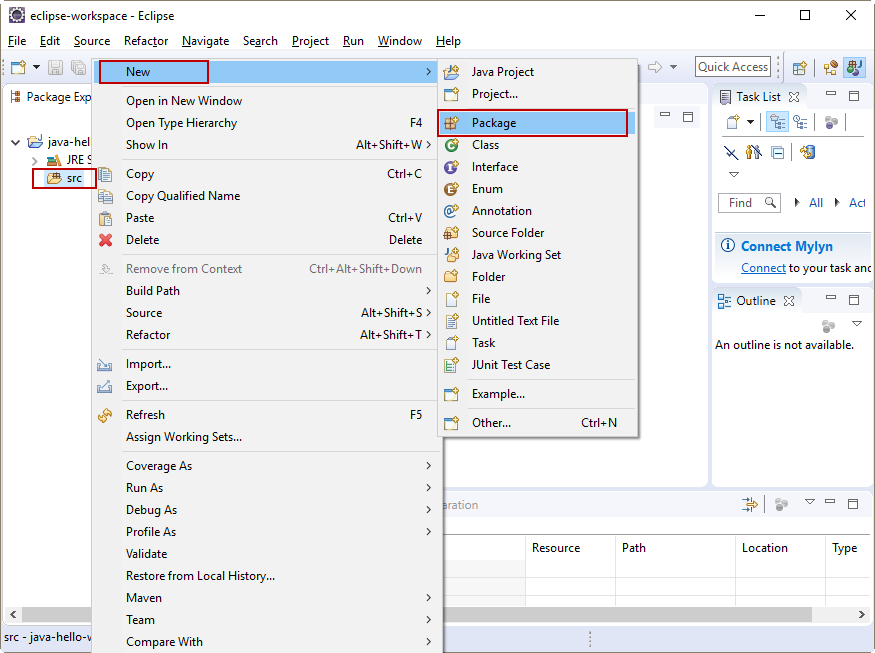 Tạo Java package trong Eclipse Tạo Java package trong Eclipse