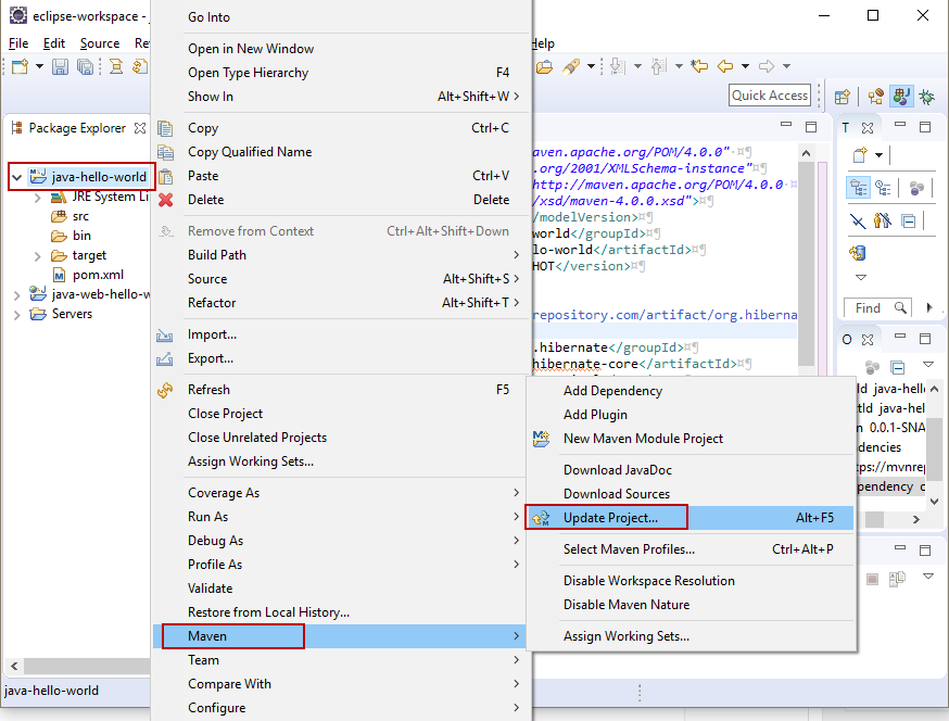 Update Maven project trong Eclipse