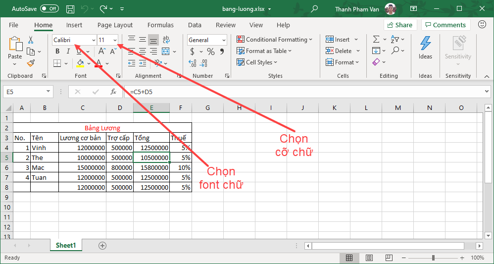 Cài đặt font chữ trong Excel Cài đặt font chữ trong Excel