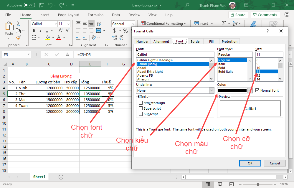 Cài đặt font chữ trong Excel Cài đặt font chữ trong Excel
