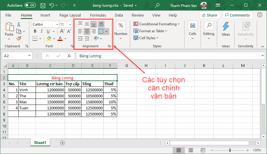 Căn chỉnh văn bản trong Excel Căn chỉnh văn bản trong Excel