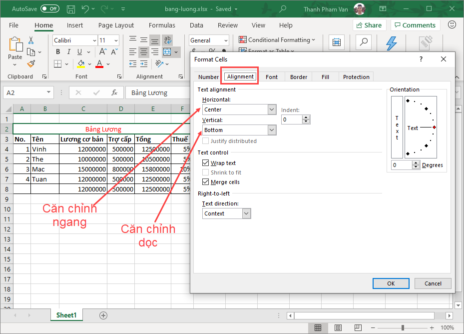 Căn chỉnh văn bản trong Excel Căn chỉnh văn bản trong Excel