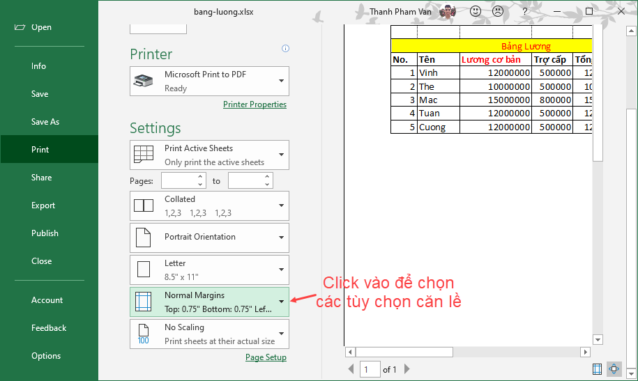 Căn lề (margin) trong Excel