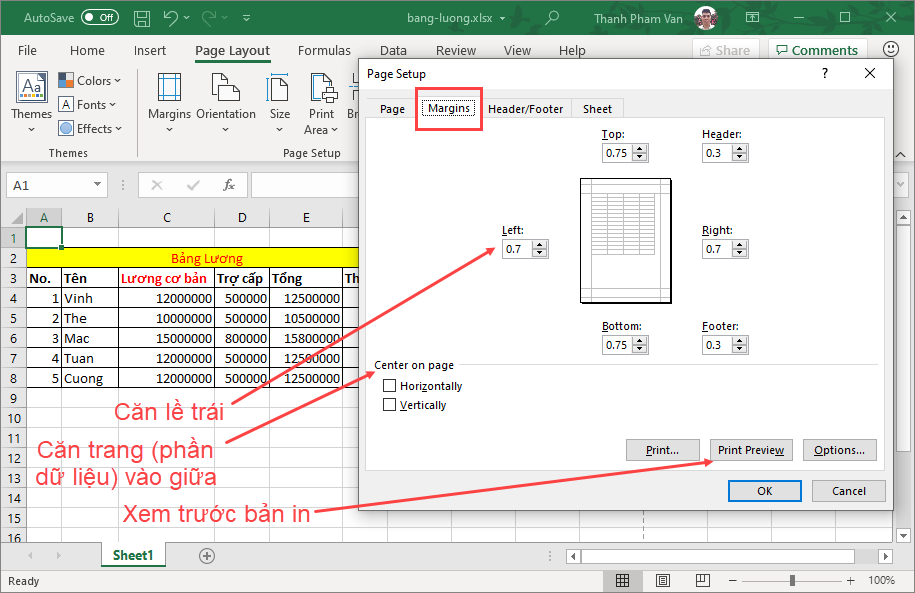 Căn lề (margin) trong Excel Căn lề (margin) trong Excel