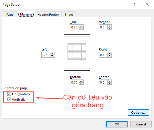 Căn lề (margin) trong Excel