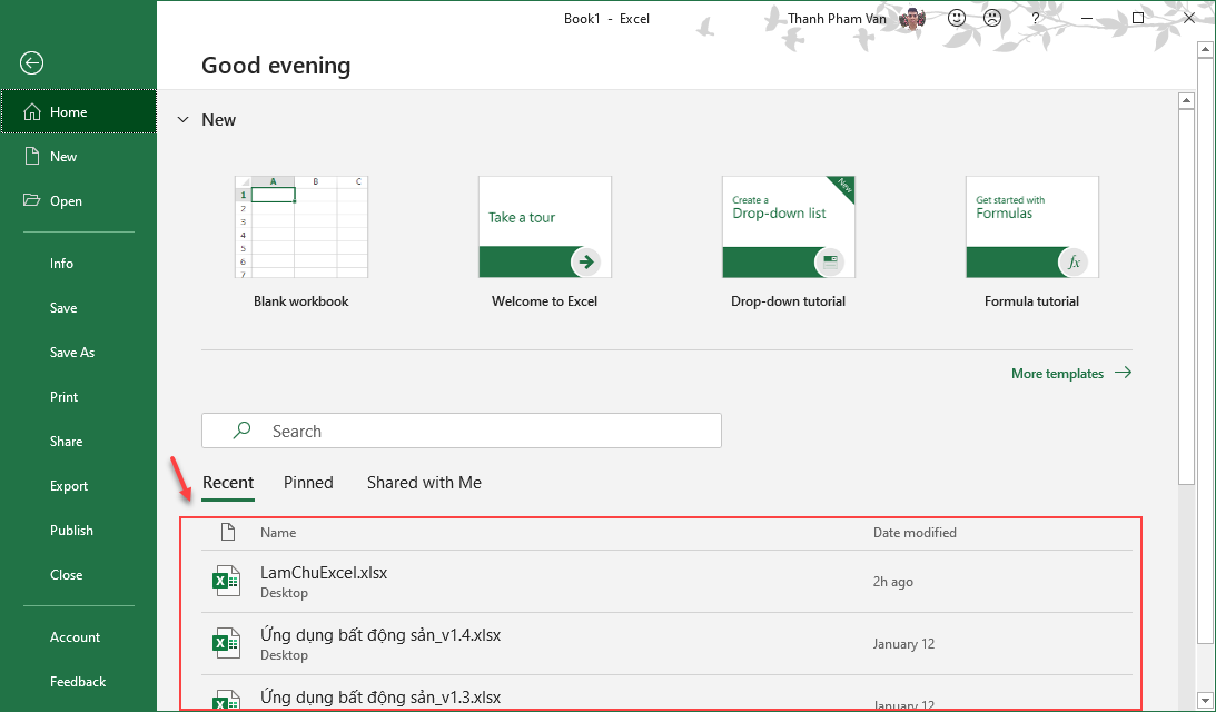Chế độ xem Backstage trong Excel Chế độ xem Backstage trong Excel