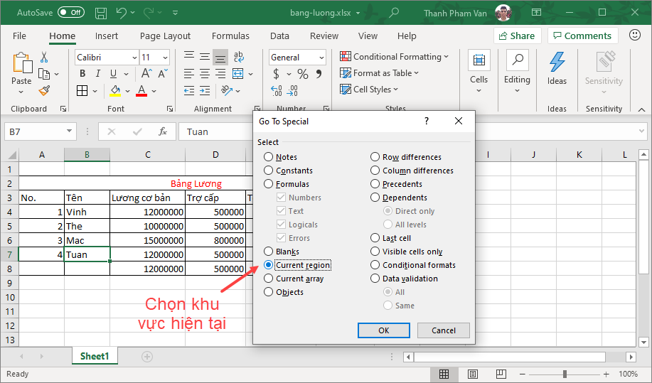 Chọn dữ liệu trong Excel Chọn dữ liệu trong Excel