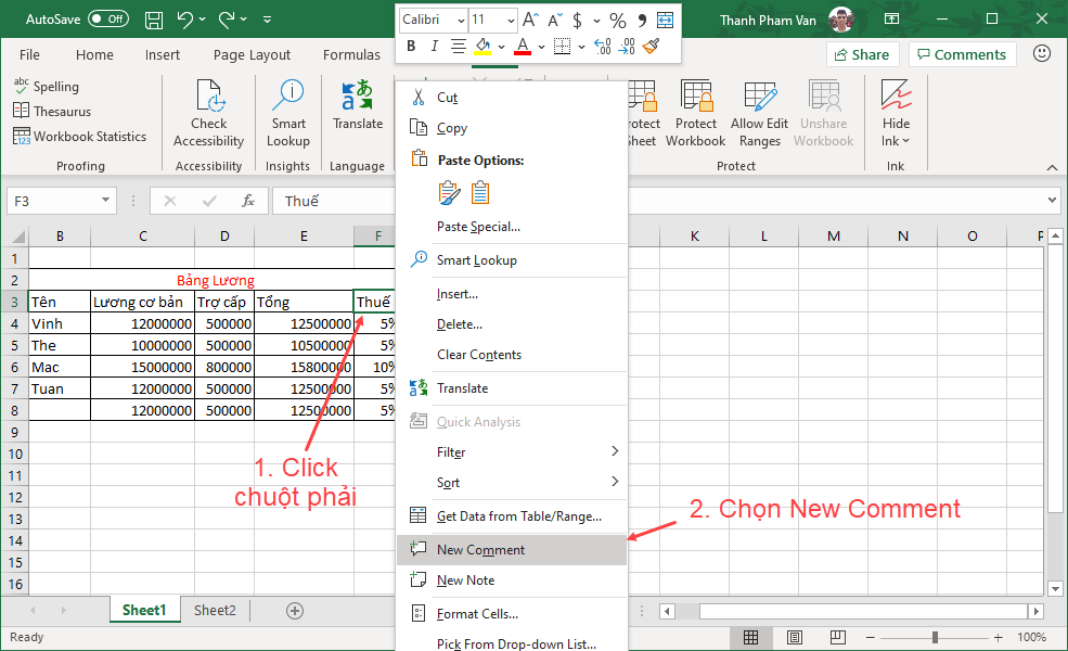 Chèn bình luận (comment) trong Excel Chèn bình luận (comment) trong Excel