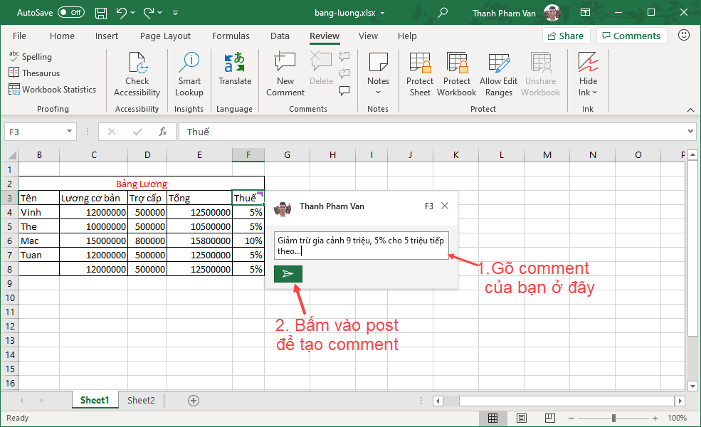 Chèn bình luận (comment) trong Excel Chèn bình luận (comment) trong Excel