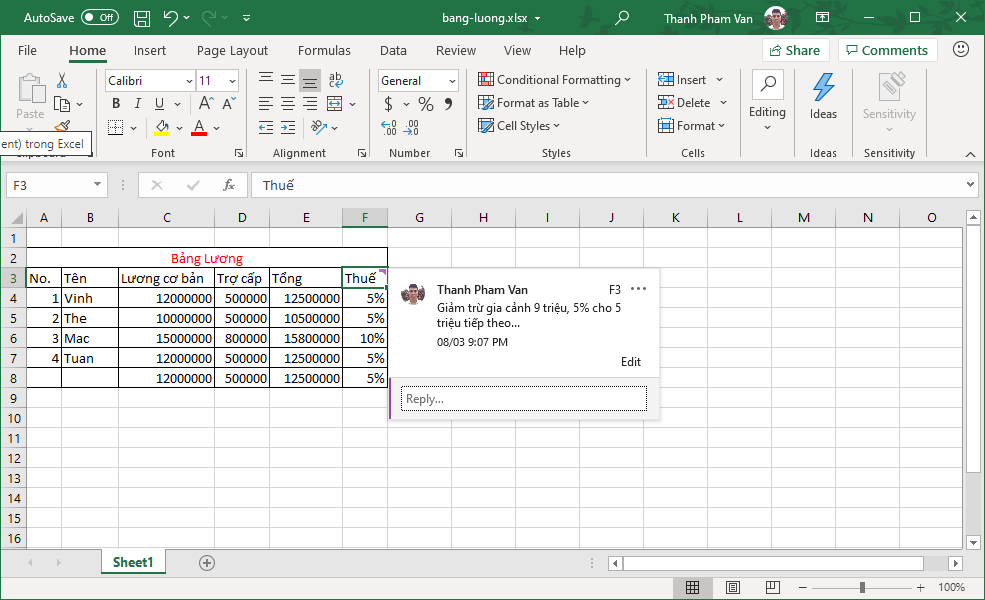 Chèn bình luận (comment) trong Excel Chèn bình luận (comment) trong Excel