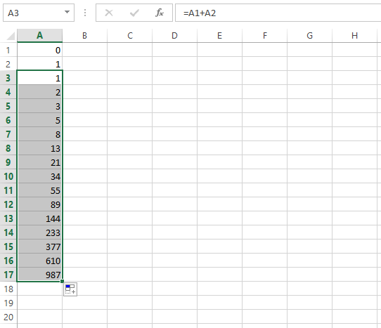 Dãy số Fibonacci trong Excel Dãy số Fibonacci trong Excel