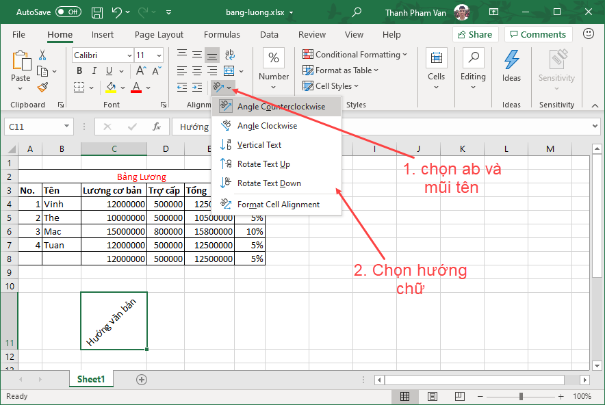 Định hướng văn bản trong Excel Định hướng văn bản trong Excel