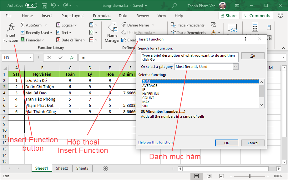Giới thiệu các hàm có sẵn trong Excel Giới thiệu các hàm có sẵn trong Excel