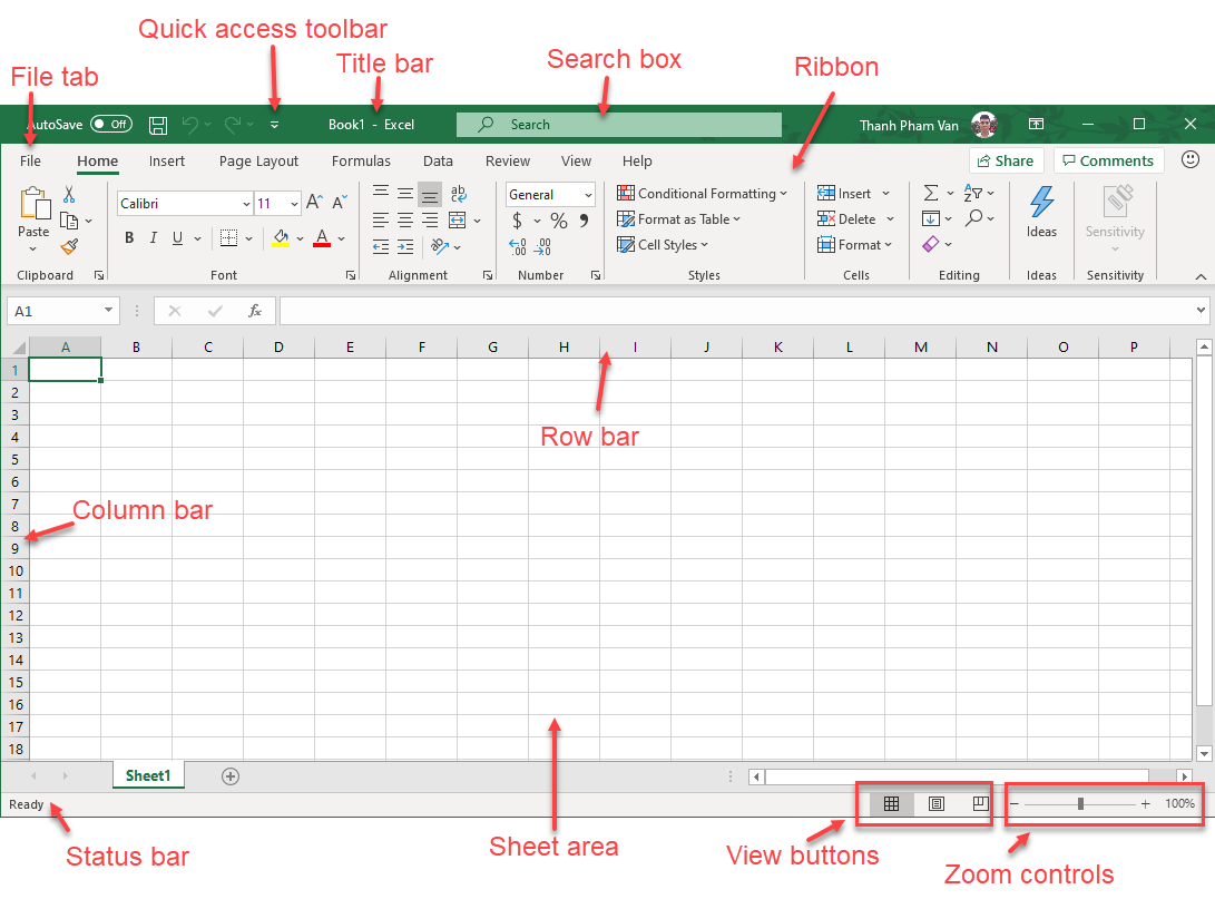 Khám phá cửa sổ Excel