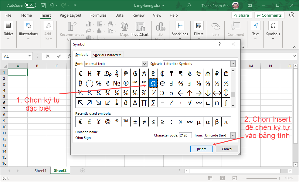 Ký tự (biểu tượng) đặc biệt trong Excel Ký tự (biểu tượng) đặc biệt trong Excel
