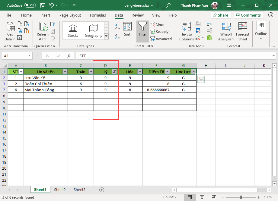 Lọc dữ liệu (Data Filter) trong Excel