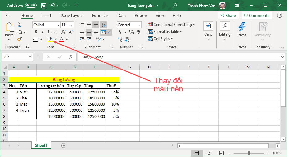 Màu văn bản và màu nền (background) trong Excel Màu văn bản và màu nền (background) trong Excel