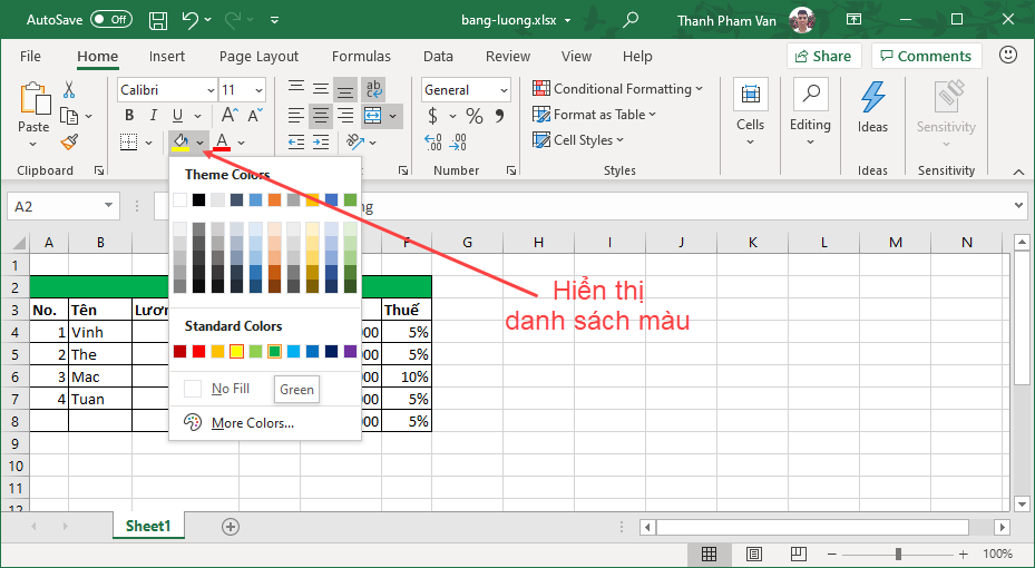 Màu văn bản và màu nền (background) trong Excel Màu văn bản và màu nền (background) trong Excel