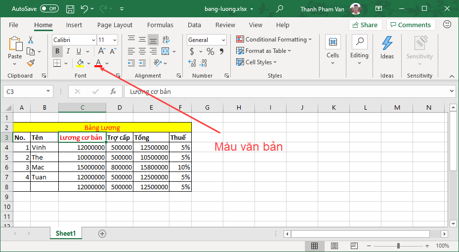 Màu văn bản và màu nền (background) trong Excel Màu văn bản và màu nền (background) trong Excel
