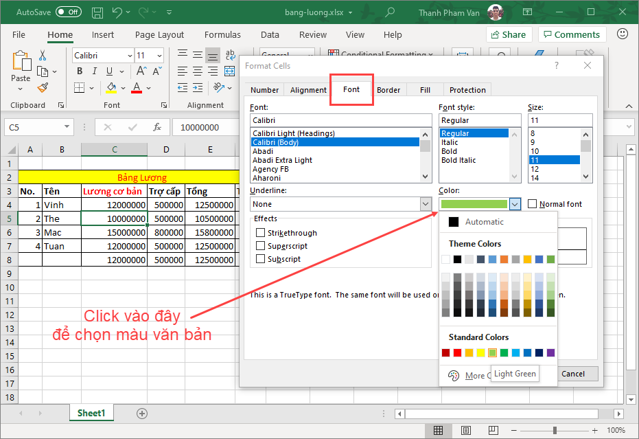 Màu văn bản và màu nền (background) trong Excel Màu văn bản và màu nền (background) trong Excel