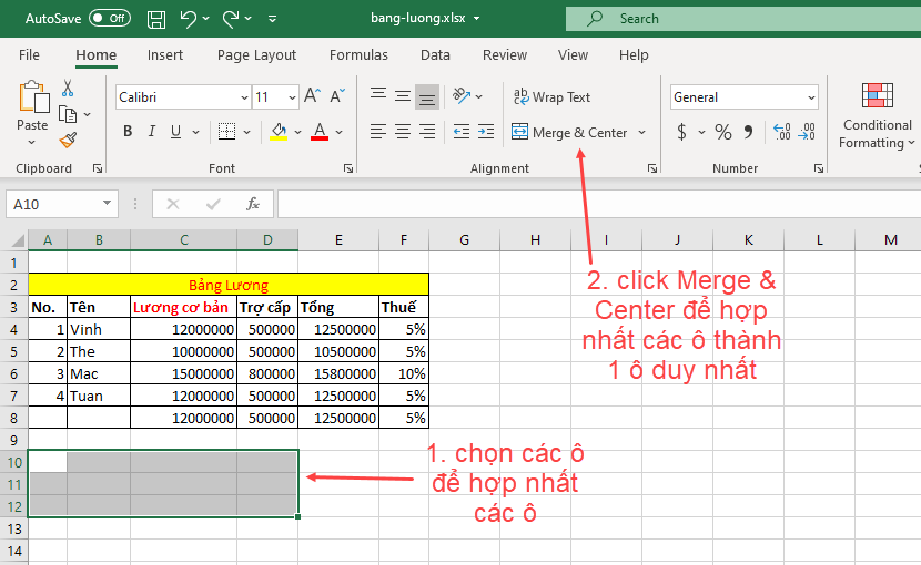Merge & Wrap trong Excel Merge & Wrap trong Excel