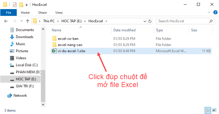 Mở một file Excel Mở một file Excel