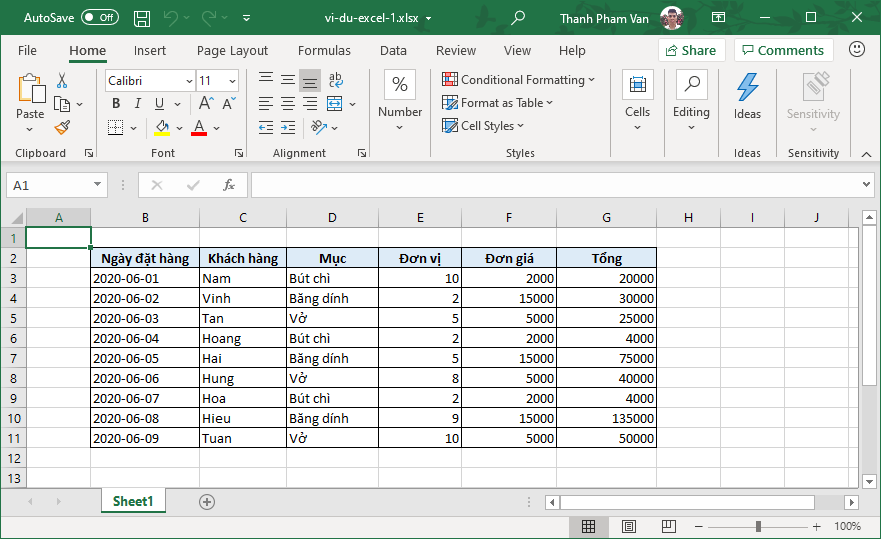 Mở một file Excel