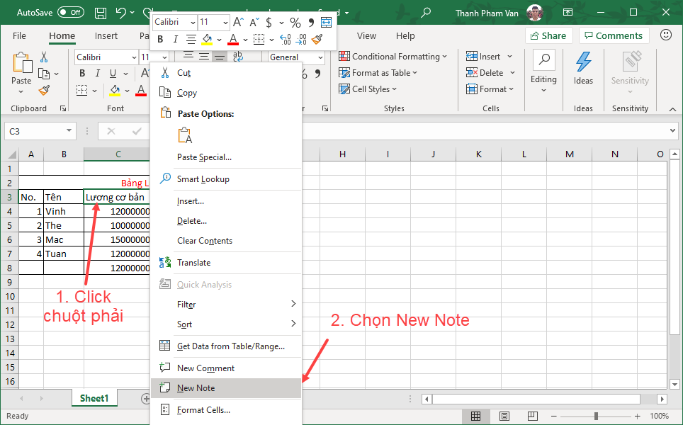 Chèn ghi chú (note) trong Excel Chèn ghi chú (note) trong Excel