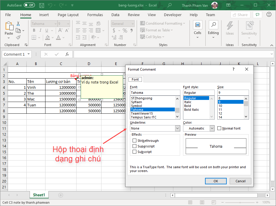 Chèn ghi chú (note) trong Excel Chèn ghi chú (note) trong Excel