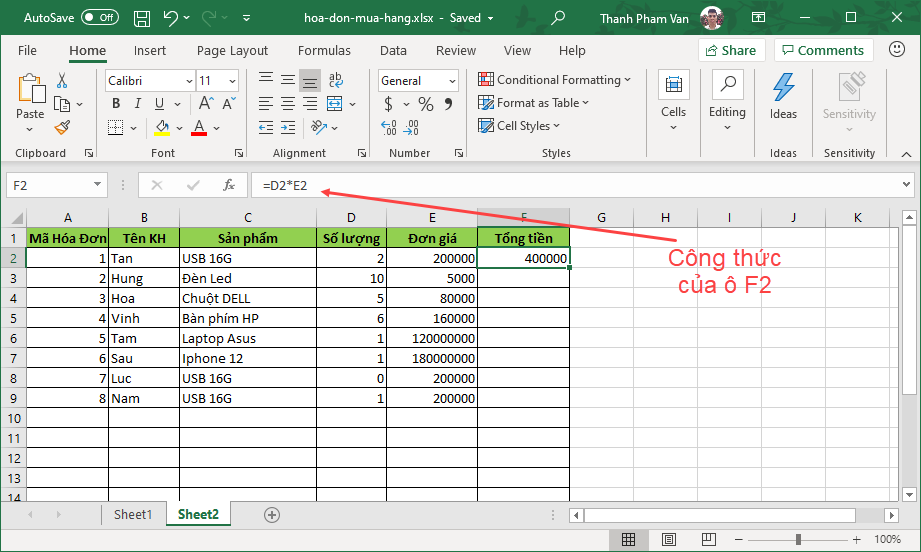 Sao chép (Copy) công thức trong Excel Sao chép (Copy) công thức trong Excel