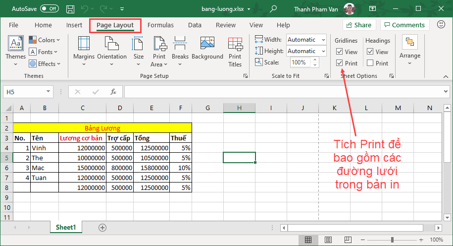 Sheet Options trong Excel Sheet Options trong Excel
