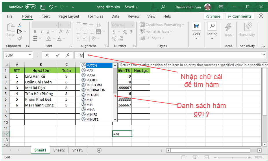 Sử dụng các hàm trong Excel Sử dụng các hàm trong Excel