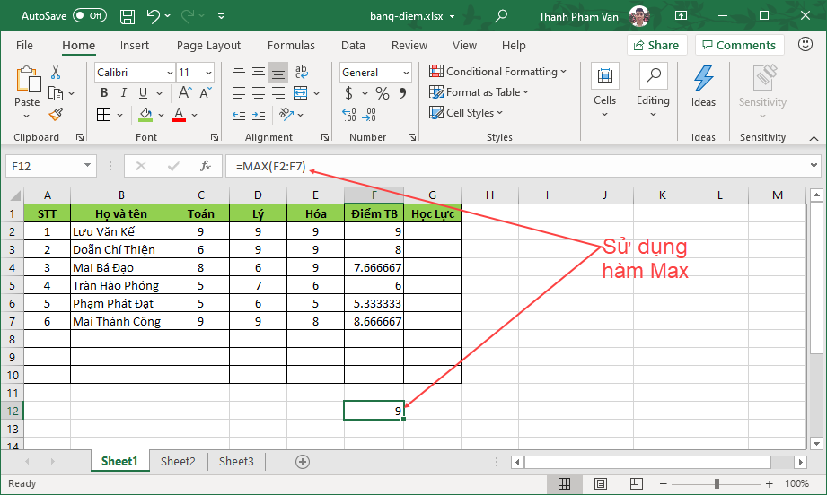 Sử dụng các hàm trong Excel