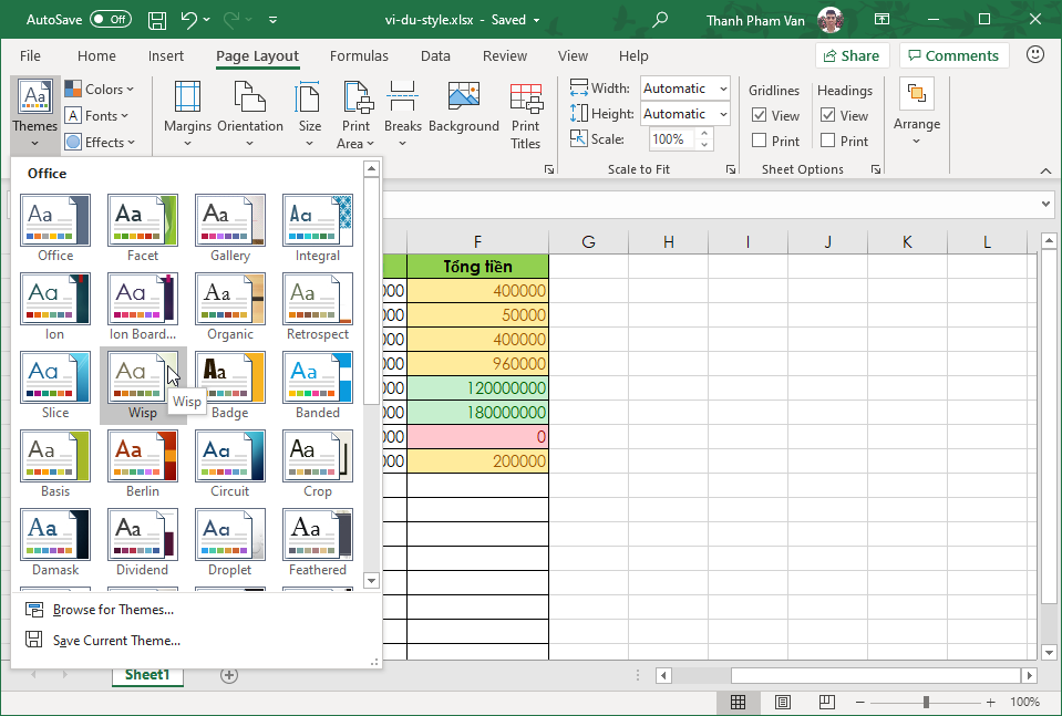 Sử dụng chủ đề (theme) trong Excel Sử dụng chủ đề (theme) trong Excel