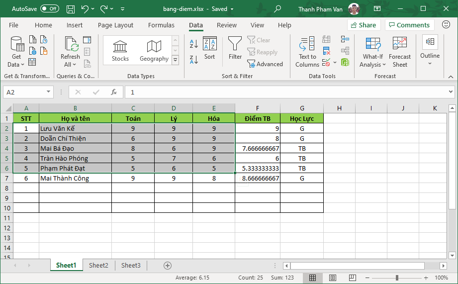 Sắp xếp dữ liệu trong Excel