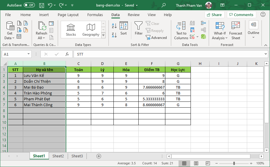 Sắp xếp dữ liệu trong Excel