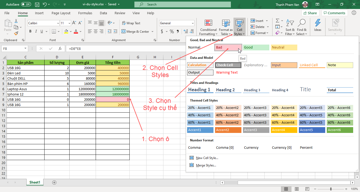 Sử dụng Style trong Excel Sử dụng Style trong Excel