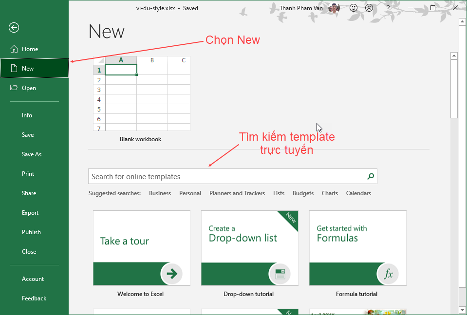 Sử dụng Templates trong Excel