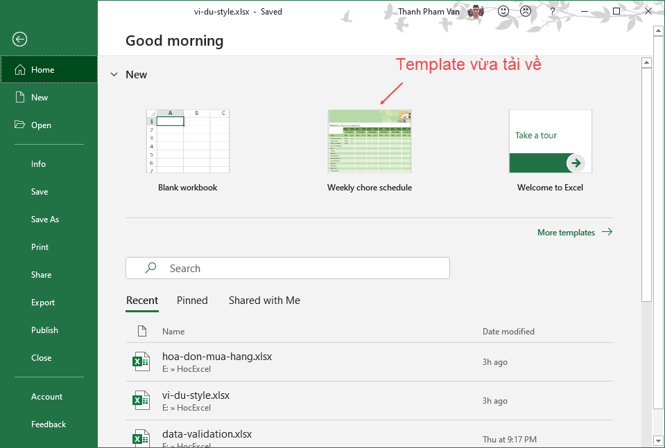 Sử dụng Templates trong Excel