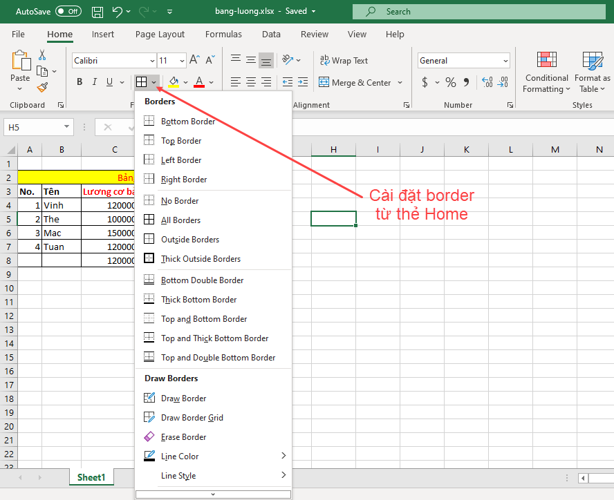 Tạo đường viền (border) trong Excel Tạo đường viền (border) trong Excel