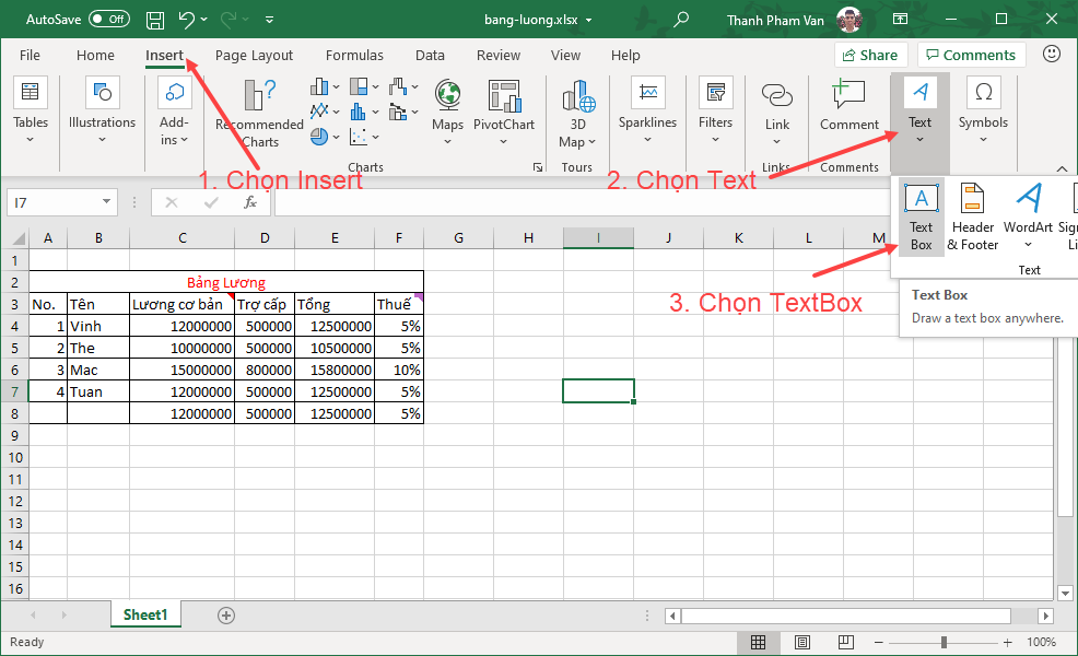 Chèn hộp văn bản (Text Box) trong Excel Chèn hộp văn bản (Text Box) trong Excel
