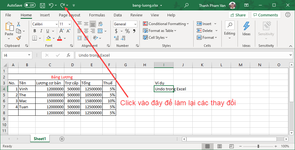 Undo & Redo - Hoàn tác các thay đổi trong Excel Undo & Redo - Hoàn tác các thay đổi trong Excel
