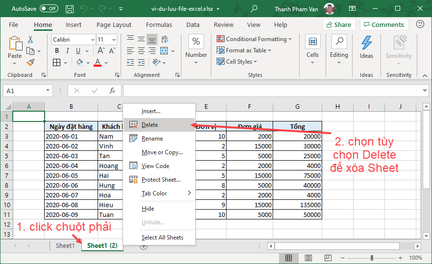 Xóa bảng tính (Worksheet) trong Excel Xóa bảng tính (Worksheet) trong Excel