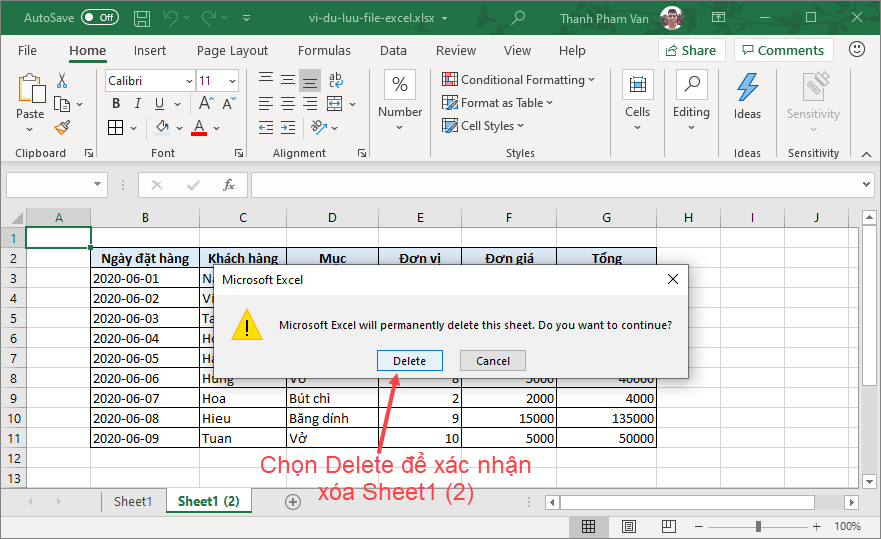 Xóa bảng tính (Worksheet) trong Excel Xóa bảng tính (Worksheet) trong Excel