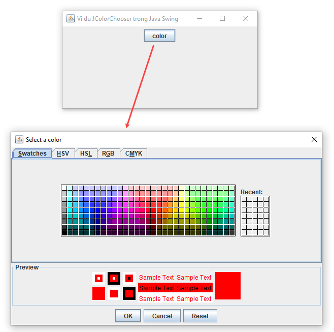 Lớp JColorChooser trong Java Swing Lớp JColorChooser trong Java Swing