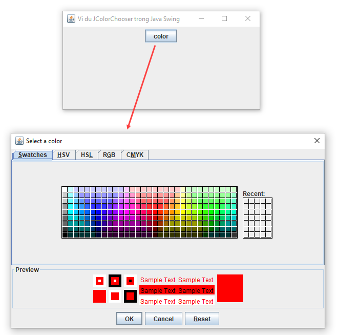 Lớp JColorChooser trong Java Swing