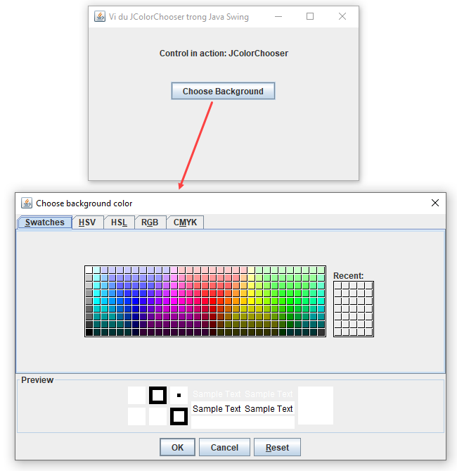 Lớp JColorChooser trong Java Swing Lớp JColorChooser trong Java Swing