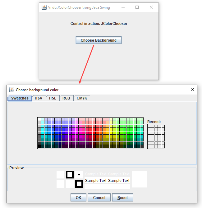 Lớp JColorChooser trong Java Swing